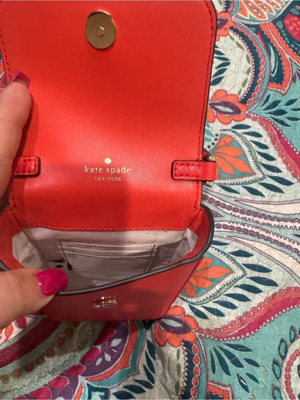 kate spade red crossbody phone pouch with glitter flap